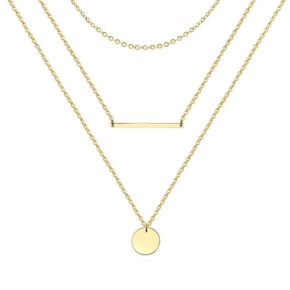 18K Gold Plated Women's 3 Layered Necklaces Waterproof Hypoallergenic Jewelry - Picture 1 of 12